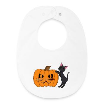 Chat noir avec grimace de citrouille - Bavoir bébé bio - blanc - Devant