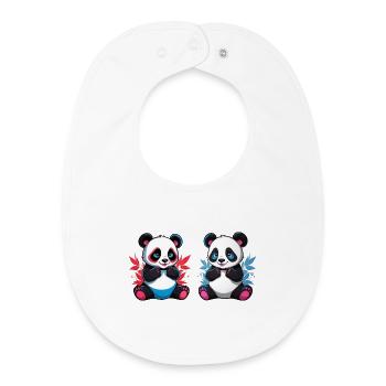 Frère et sœur panda - Bavoir bébé bio - blanc - Devant