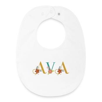 AVA Name Art With Flowers Embroidered - Baby Organic Bib - white - Front