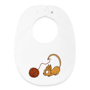 Playful Orange Cat Chasing Yarn - Baby Organic Bib - white - Front