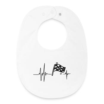 Course Automobile | Cœur Bat Drapeau à Damier - Bavoir bébé bio - blanc - Devant