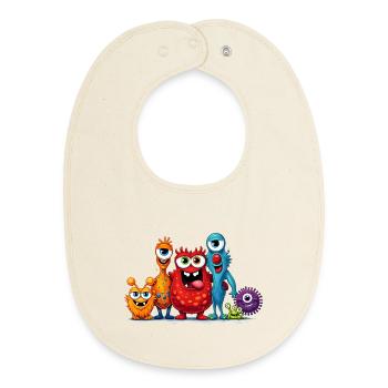 Bunte Monster Familie im Cartoon Stil  - Baby Organic Lätzchen - Natur - Vorne