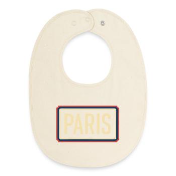 Paris Retro Badge Emblem - Bavoir bébé bio - écru doux - Devant