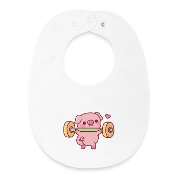 Funny Piggy Doing Squats With Weights - Baby Organic Bib - white - Front