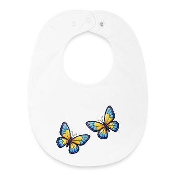 Blue Yellow Butterflies Pattern - Baby Organic Bib - white - Front