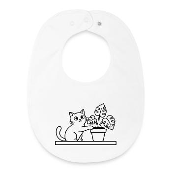 Katze Pflanze Monstera Outline - Baby Organic Lätzchen - Weiß - Vorne