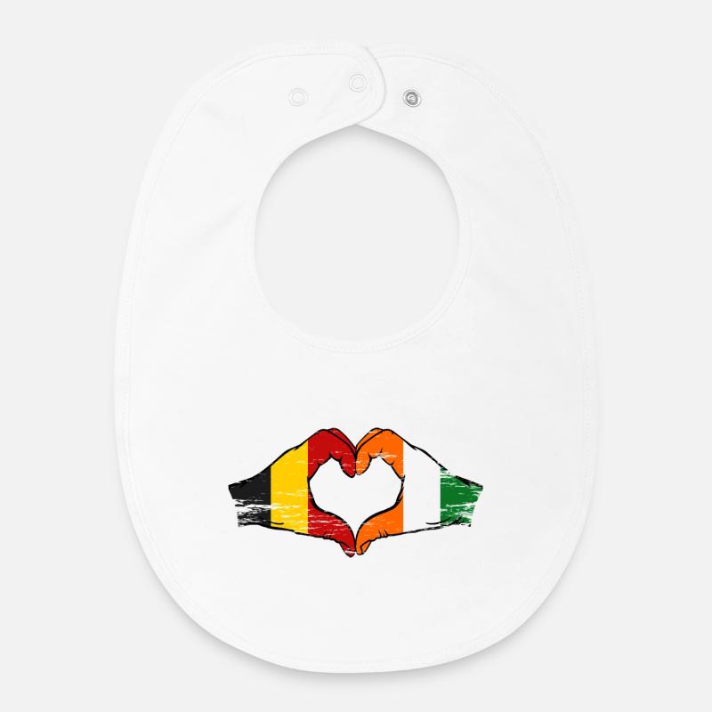 Drapeau de la Belgique Côte d’Ivoire Mains en forme de cœur - Bavoir bébé bio - blanc