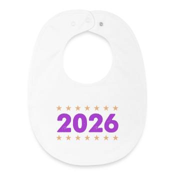 Jahr 2026 in Lila mit Sternen - Baby Organic Lätzchen - Weiß - Vorne