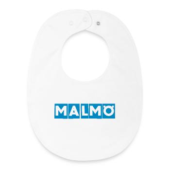 Malmö – Blue Text Design - Baby Organic Bib - white - Front