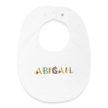 ABIGAIL Name Art With Flowers Embroidered - Baby Organic Bib - white - Front