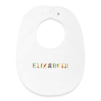 ELIZABETH Name Art With Flowers Embroidered - Baby Organic Bib - white - Front