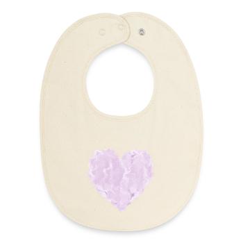 Pink heart in cloud look – soft design - Baby Organic Bib - soft Ecru - Front