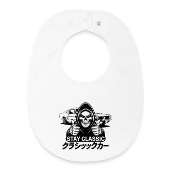 Stay Classic – Totenkopfkunst mit japanischem Oldtimer - Baby Organic Lätzchen - Weiß - Vorne