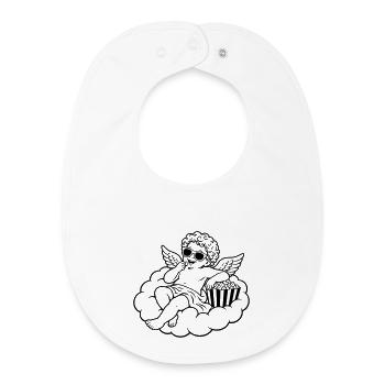 Cherub chills with popcorn on cloud - Baby Organic Bib - white - Front