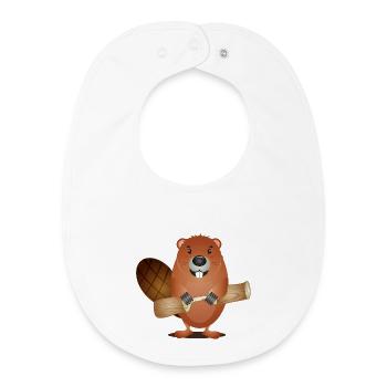 Niedliches Nagetier Biber mit angeknabbertem Holz - Baby Organic Lätzchen - Weiß - Vorne
