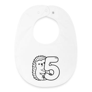 Igel mit Zahl 5 Cartoon Illustration - Baby Organic Lätzchen - Weiß - Vorne