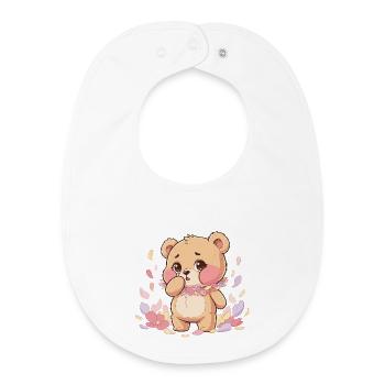 Ours délicat avec une couronne de fleurs - Bavoir bébé bio - blanc - Devant