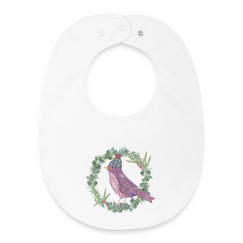 Vogel mit Misteln & Eukalyptus in Winter Stimmung - Baby Organic Lätzchen - Weiß - Vorne