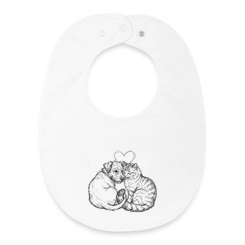 Cute Friends (Cat + Dog) - Baby Organic Bib - white - Front