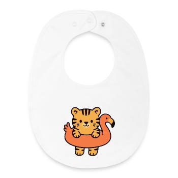 Petit tigre sur Bouée Tropicale - Bavoir bébé bio - blanc - Devant