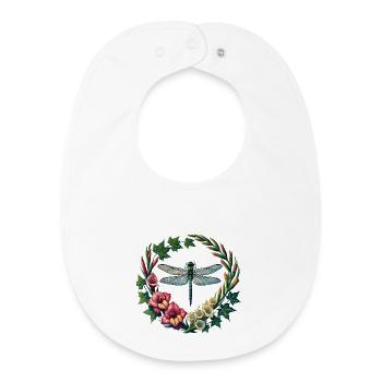 Dragonfly Floral Wreath Frame - Baby Organic Bib - white - Front