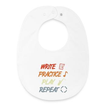 Écrire, Pratiquer, Jouer, Répéter - Bavoir bébé bio - blanc - Devant