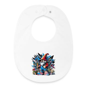 Nain de jardin coloré et vivant entouré d’outils - Bavoir bébé bio - blanc - Devant