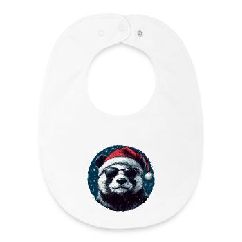 Panda im Santa Hut mit Sonnenbrille - Baby Organic Lätzchen - Weiß - Vorne