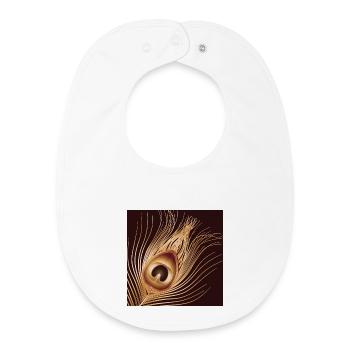hand-drawn gold-colored peacock feather - Baby Organic Bib - white - Front