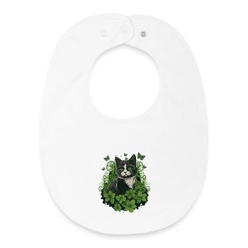 Chat noir et blanc avec lierre et papillons - Bavoir bébé bio - blanc - Devant