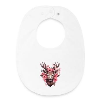 Roe Deer with Flowers Costumes Deer Head Deer Head - Baby Organic Bib - white - Front