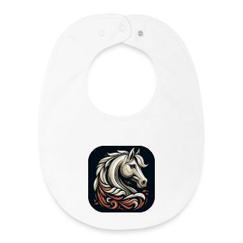 Horse Head Black White Brown - Baby Organic Bib - white - Front