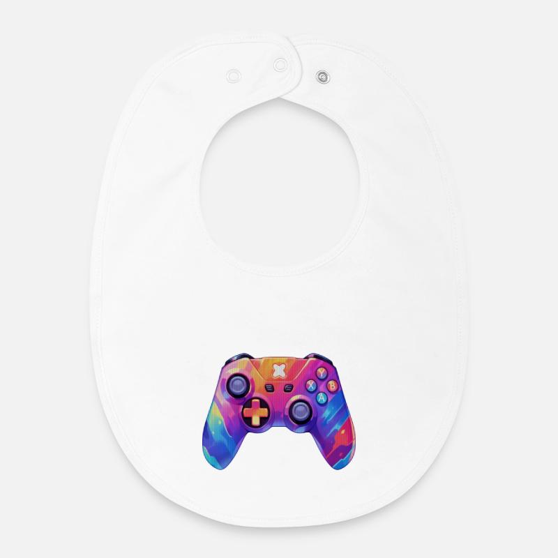 Pixel art video game controller - Baby Organic Bib - white