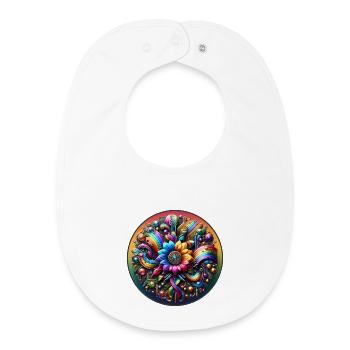 Fleur arc-en-ciel mécanique - Bavoir bébé bio - blanc - Devant