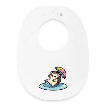 Hedgehog Puddle Party: The Rainy Day Reveler - Baby Organic Bib - white - Front