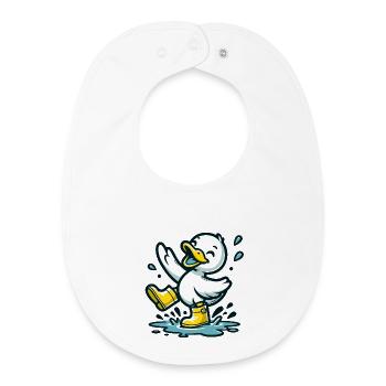 Splashy Quacker: Die Pfützenhüpfende Ente - Baby Organic Lätzchen - Weiß - Vorne