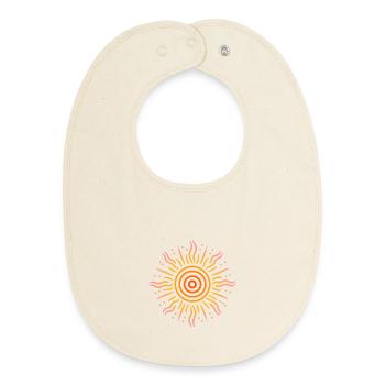soleil motifs tribal jaune rouge rose - Bavoir bébé bio - écru doux - Devant