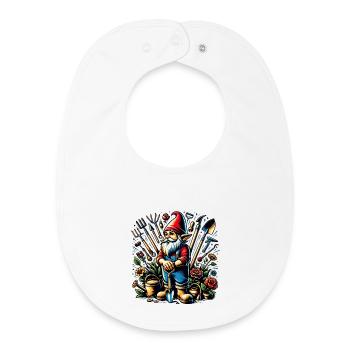 Nain de jardin coloré et vivant entouré d’outils - Bavoir bébé bio - blanc - Devant