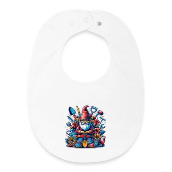 Nain de jardin coloré et sinistre avec des fleurs et des outils - Bavoir bébé bio - blanc - Devant