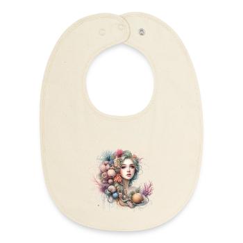 Fantastic, Mermaid, Artwork, Colorful, - Baby Organic Bib - soft Ecru - Front
