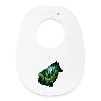 Silhouette Wolf with Green Forest - Baby Organic Bib - white - Front