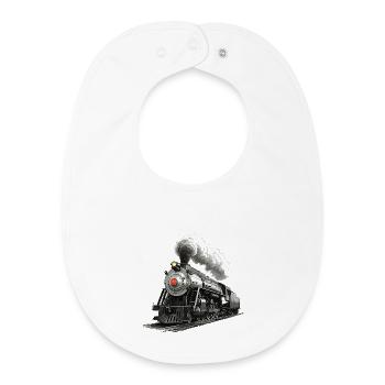 Locomotive à vapeur nostalgique - Illustration ferroviaire - Bavoir bébé bio - blanc - Devant