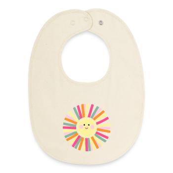 Sunshine puts you in a good mood, colorful sun - Baby Organic Bib - soft Ecru - Front