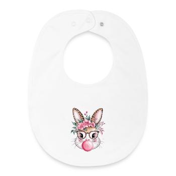 Floral Bunny with Glasses and Bubblegum - Baby Organic Bib - white - Front
