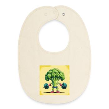 Brokkoli Kraftprotz mit Hantel - Baby Organic Lätzchen - Natur - Vorne