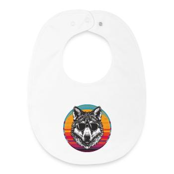 Cool Wolf mit Sonnenbrille im Retro-Design - Baby Organic Lätzchen - Weiß - Vorne
