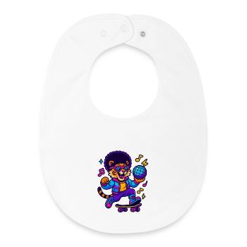 Lion DJ au design rétro - Bavoir bébé bio - blanc - Devant