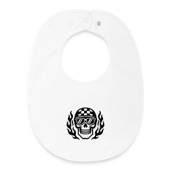 Crâne de flammes avec casque à damier - Bavoir bébé bio - blanc - Devant