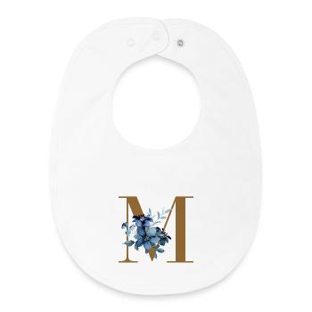 Monogramme M à fleurs bleues - Bavoir bébé bio - blanc - Devant