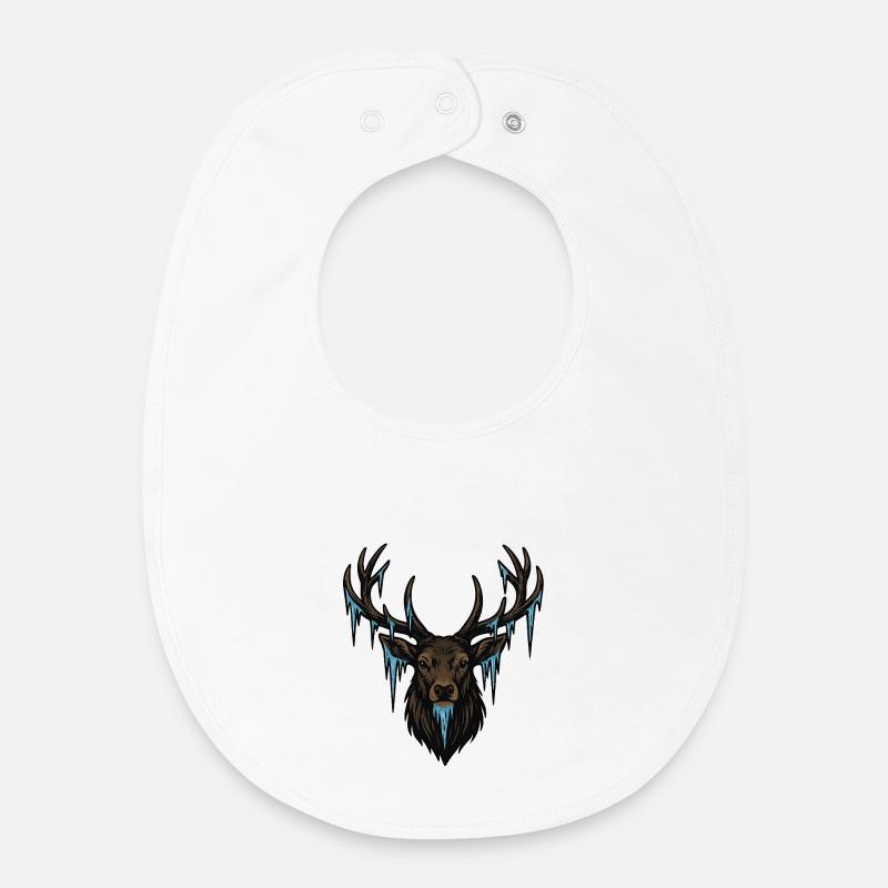 Icicle Deer Head - Baby Organic Bib - white